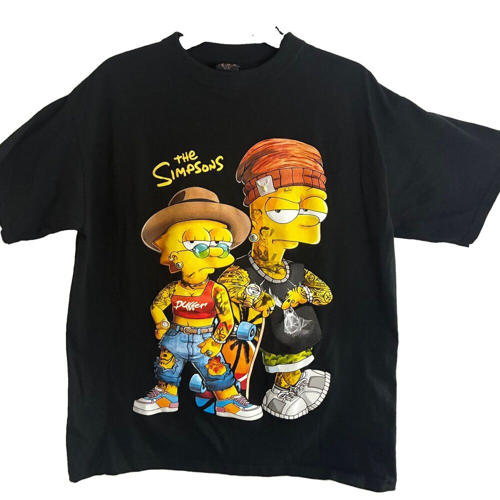Bart & Lisa Urban Flow Simpson Black T Shirts Casual Size 2XL